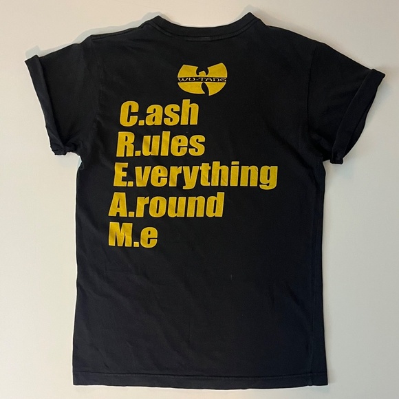 Black Logo Wu Tang Clan T-shirt C.R.E.A.M. Back Print Cuffed Sleeves Small - Picture 3 of 3